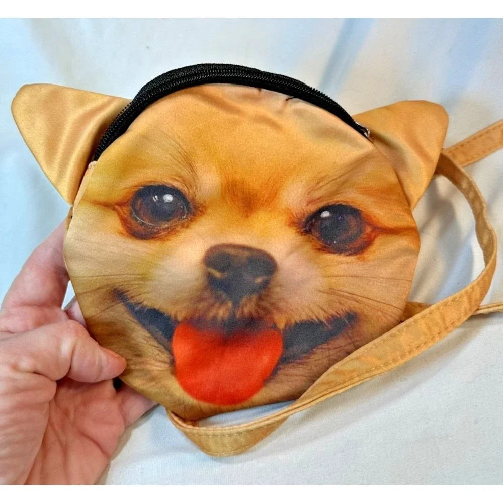 POMERANIAN Purse Crossbody Detachable Strap DOG Pom on 2 sides Zip